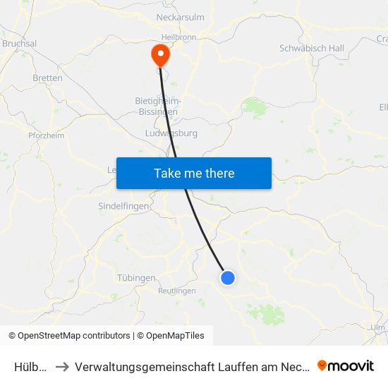 Hülben to Verwaltungsgemeinschaft Lauffen am Neckar map