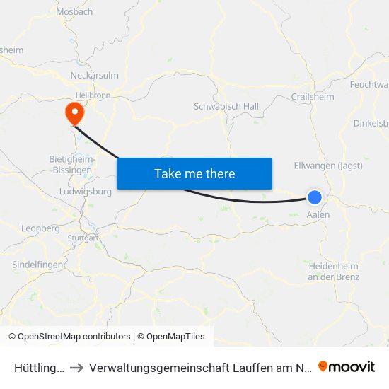 Hüttlingen to Verwaltungsgemeinschaft Lauffen am Neckar map