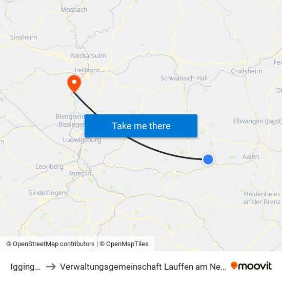 Iggingen to Verwaltungsgemeinschaft Lauffen am Neckar map