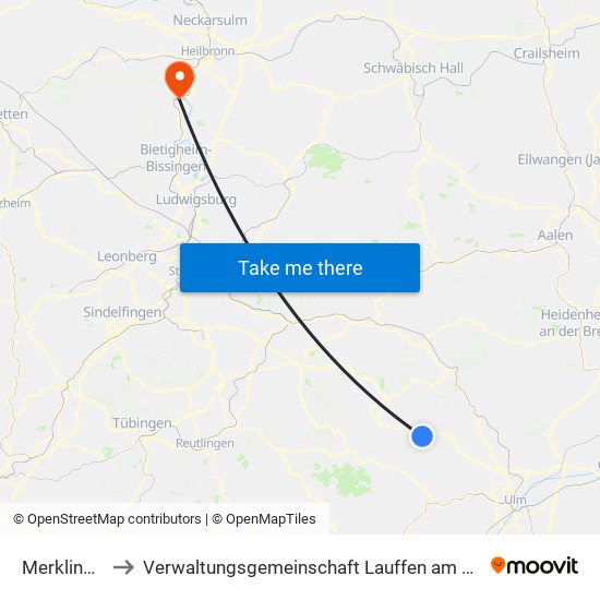 Merklingen to Verwaltungsgemeinschaft Lauffen am Neckar map