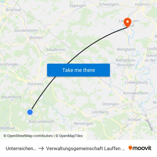 Unterreichenbach to Verwaltungsgemeinschaft Lauffen am Neckar map