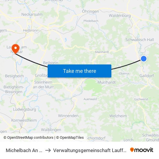 Michelbach An Der Bilz to Verwaltungsgemeinschaft Lauffen am Neckar map