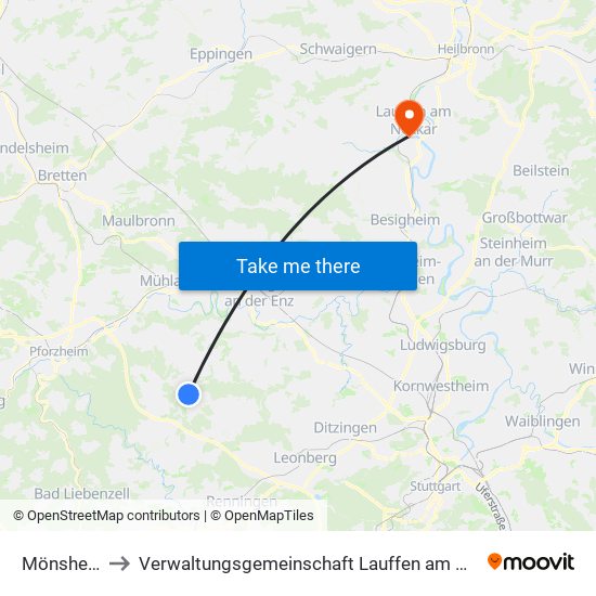 Mönsheim to Verwaltungsgemeinschaft Lauffen am Neckar map