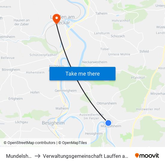 Mundelsheim to Verwaltungsgemeinschaft Lauffen am Neckar map