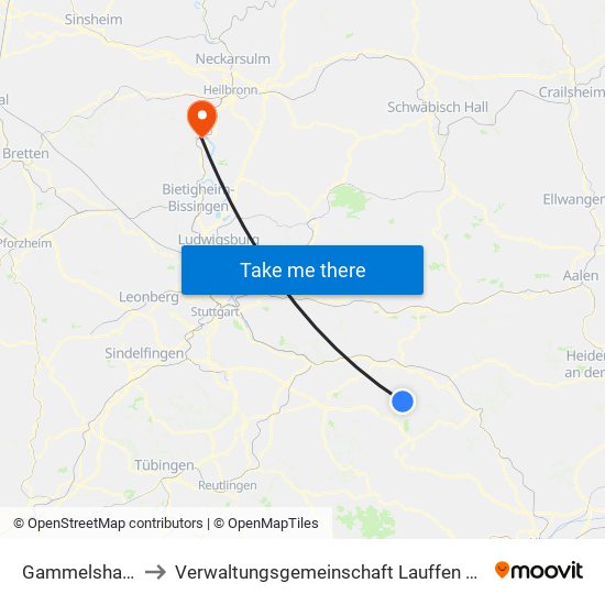 Gammelshausen to Verwaltungsgemeinschaft Lauffen am Neckar map