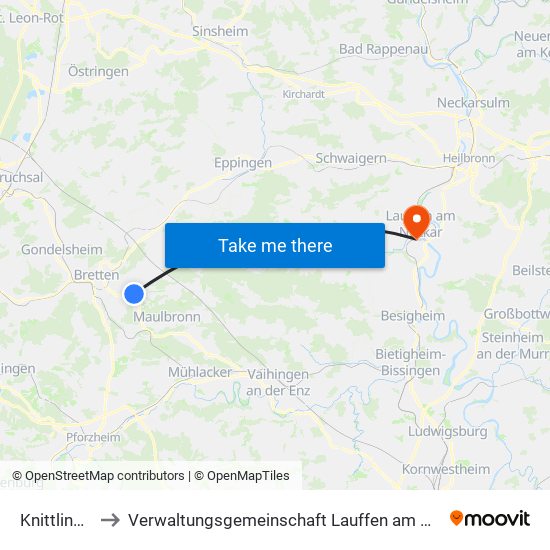 Knittlingen to Verwaltungsgemeinschaft Lauffen am Neckar map