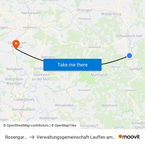 Rosengarten to Verwaltungsgemeinschaft Lauffen am Neckar map
