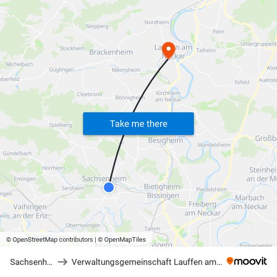 Sachsenheim to Verwaltungsgemeinschaft Lauffen am Neckar map