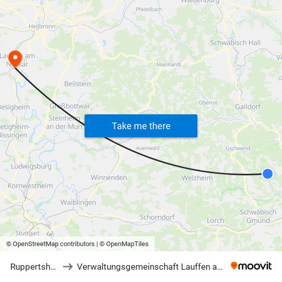 Ruppertshofen to Verwaltungsgemeinschaft Lauffen am Neckar map