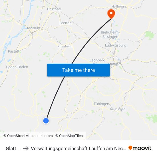 Glatten to Verwaltungsgemeinschaft Lauffen am Neckar map