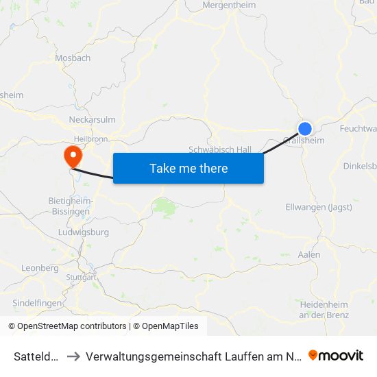 Satteldorf to Verwaltungsgemeinschaft Lauffen am Neckar map