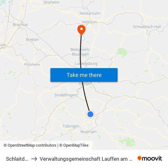 Schlaitdorf to Verwaltungsgemeinschaft Lauffen am Neckar map