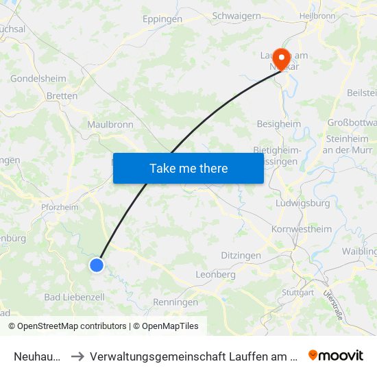 Neuhausen to Verwaltungsgemeinschaft Lauffen am Neckar map