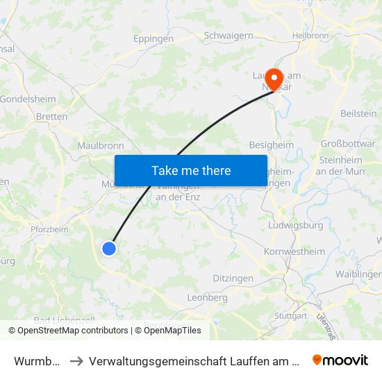 Wurmberg to Verwaltungsgemeinschaft Lauffen am Neckar map