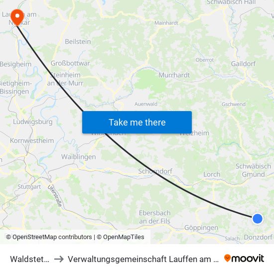 Waldstetten to Verwaltungsgemeinschaft Lauffen am Neckar map