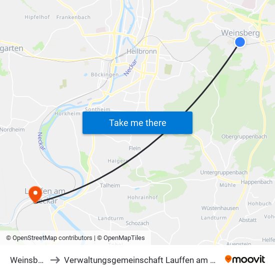 Weinsberg to Verwaltungsgemeinschaft Lauffen am Neckar map