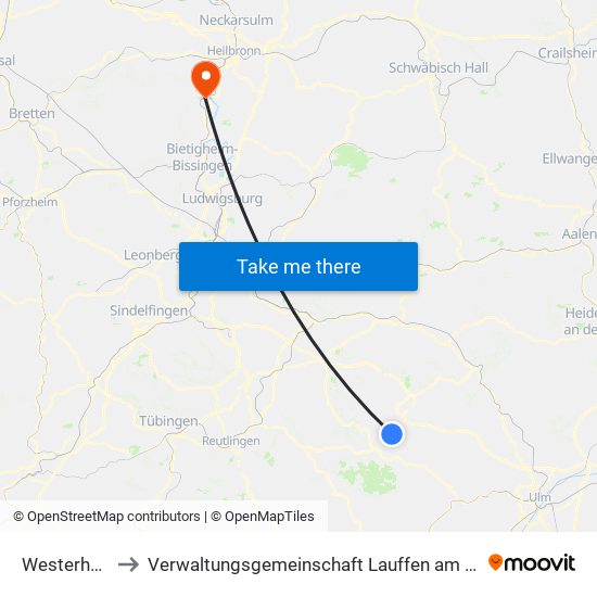 Westerheim to Verwaltungsgemeinschaft Lauffen am Neckar map