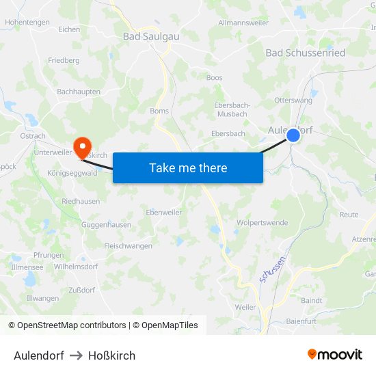 Aulendorf to Hoßkirch map