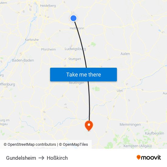 Gundelsheim to Hoßkirch map