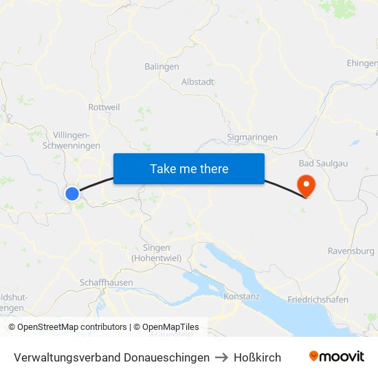 Verwaltungsverband Donaueschingen to Hoßkirch map