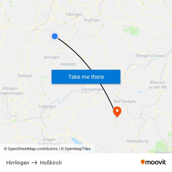 Hirrlingen to Hoßkirch map