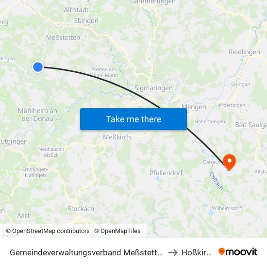 Gemeindeverwaltungsverband Meßstetten to Hoßkirch map