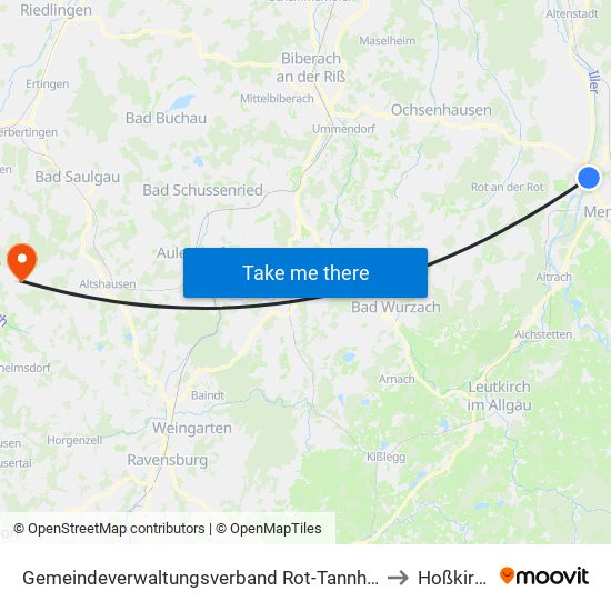 Gemeindeverwaltungsverband Rot-Tannheim to Hoßkirch map