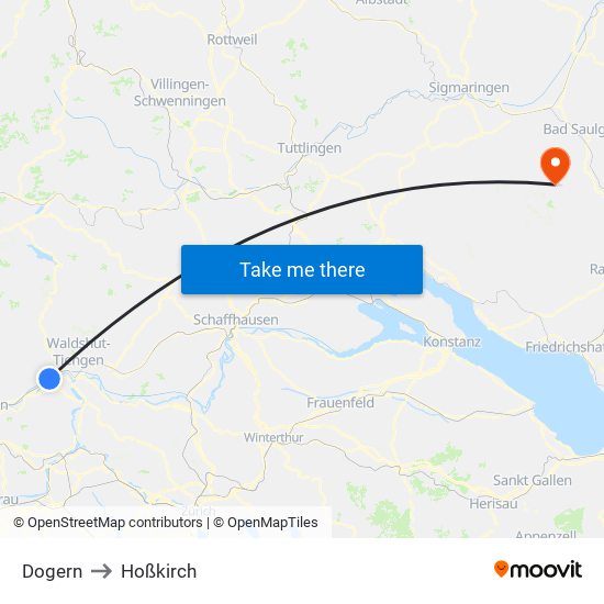Dogern to Hoßkirch map