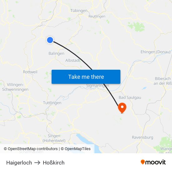 Haigerloch to Hoßkirch map