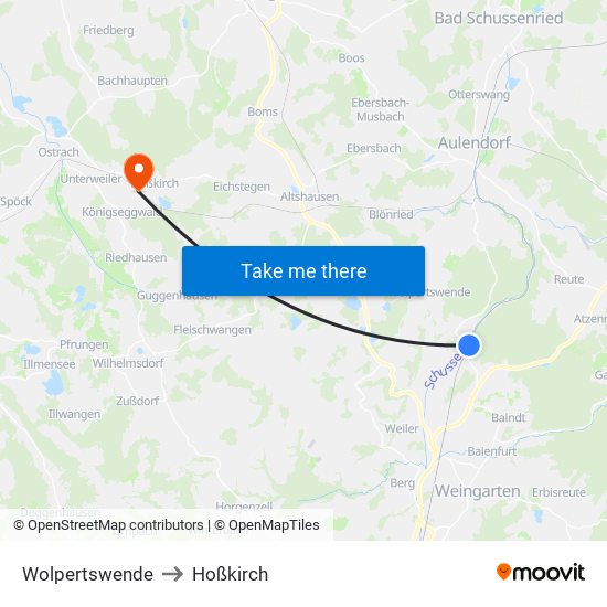 Wolpertswende to Hoßkirch map