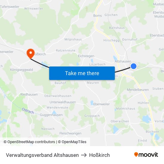 Verwaltungsverband Altshausen to Hoßkirch map