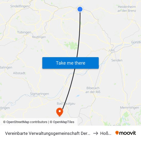 Vereinbarte Verwaltungsgemeinschaft Der Stadt Göppingen to Hoßkirch map