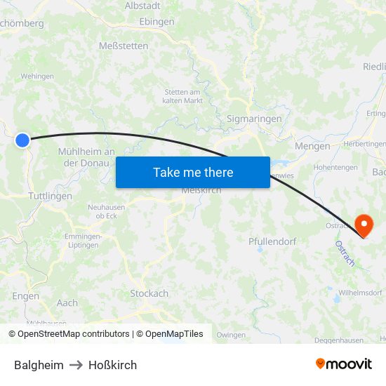 Balgheim to Hoßkirch map