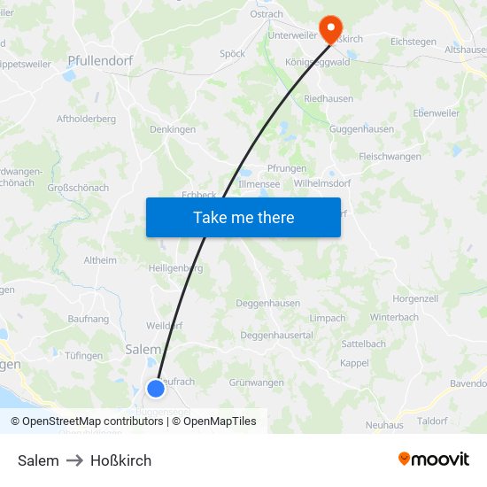 Salem to Hoßkirch map