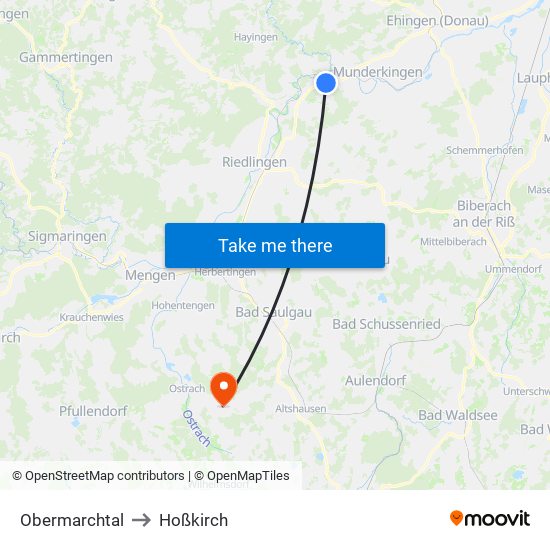 Obermarchtal to Hoßkirch map