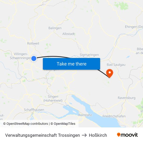 Verwaltungsgemeinschaft Trossingen to Hoßkirch map