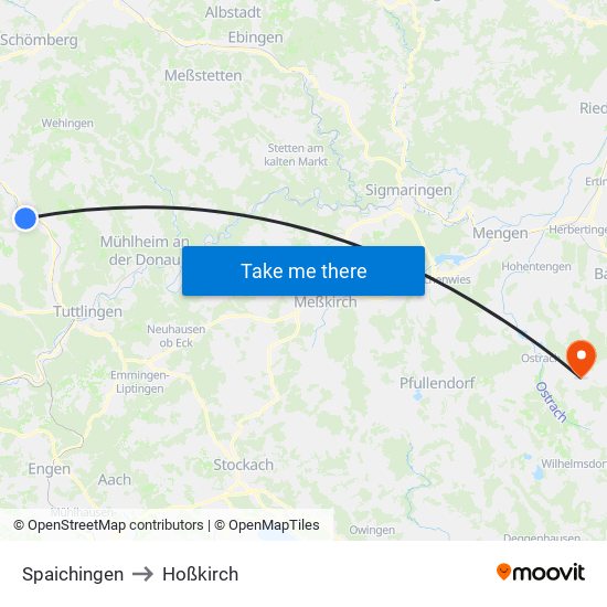 Spaichingen to Hoßkirch map