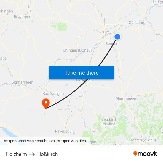 Holzheim to Hoßkirch map