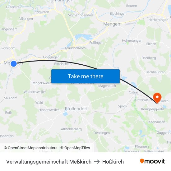 Verwaltungsgemeinschaft Meßkirch to Hoßkirch map