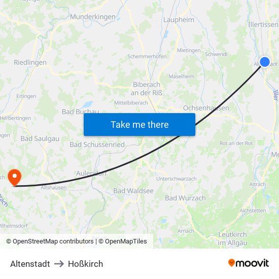 Altenstadt to Hoßkirch map