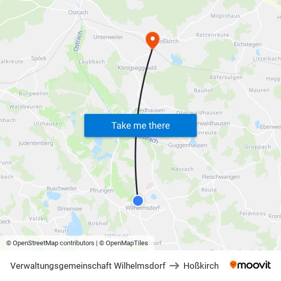 Verwaltungsgemeinschaft Wilhelmsdorf to Hoßkirch map