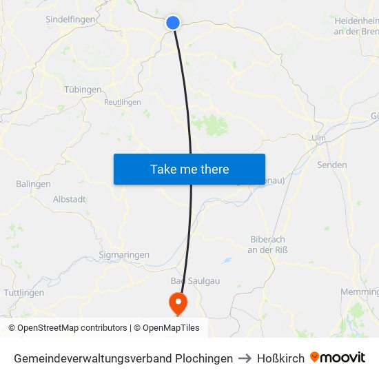 Gemeindeverwaltungsverband Plochingen to Hoßkirch map