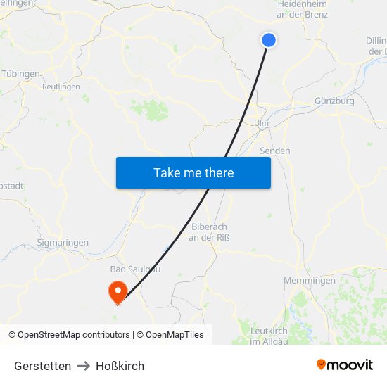 Gerstetten to Hoßkirch map