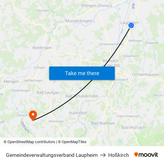 Gemeindeverwaltungsverband Laupheim to Hoßkirch map