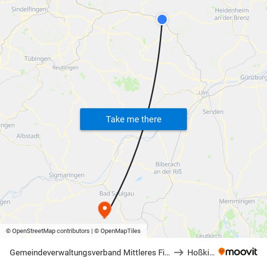 Gemeindeverwaltungsverband Mittleres Fils-Lautertal to Hoßkirch map