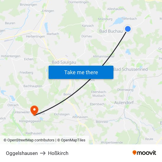 Oggelshausen to Hoßkirch map