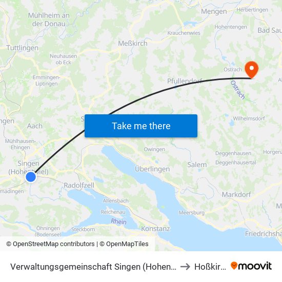 Verwaltungsgemeinschaft Singen (Hohentwiel) to Hoßkirch map