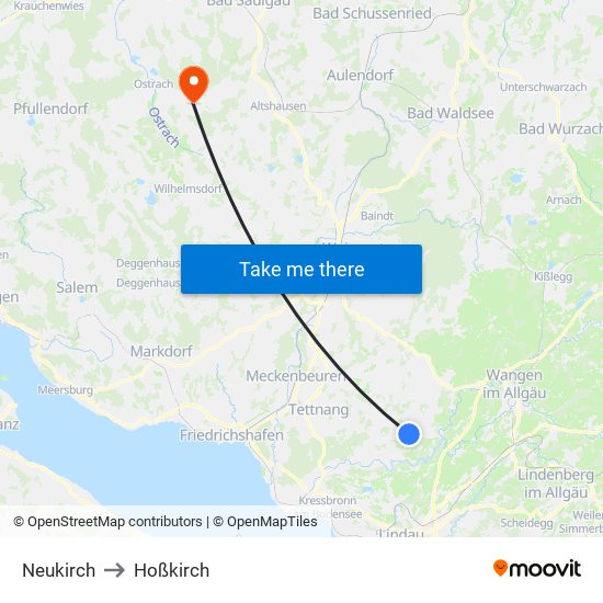 Neukirch to Hoßkirch map