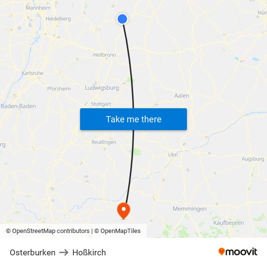 Osterburken to Hoßkirch map