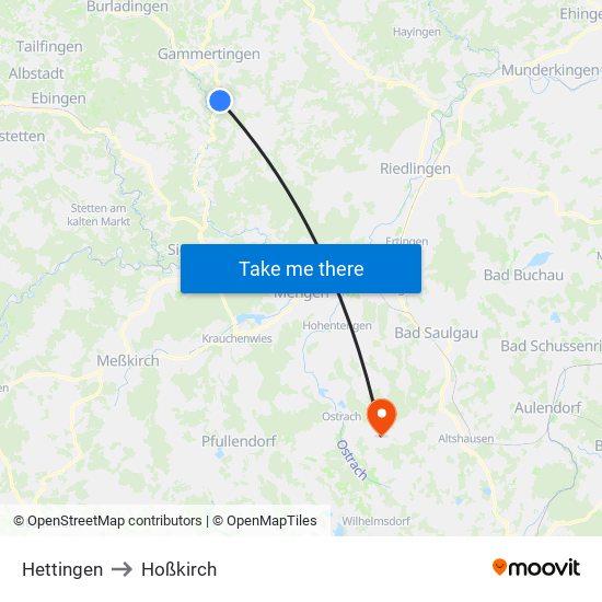 Hettingen to Hoßkirch map